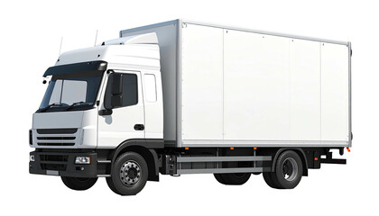 Isolated side view plain, white delivery truck on a transparent background