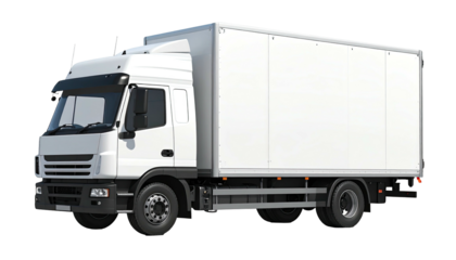 Isolated side view plain, white delivery truck on a transparent background