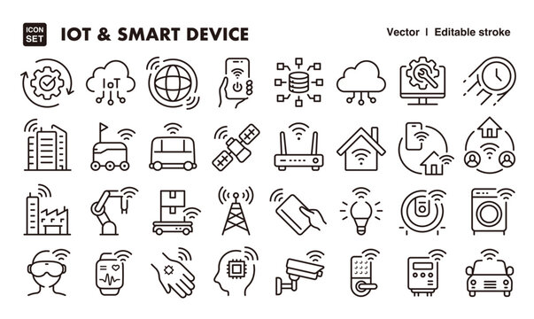 Internet of Things and smart device line icon set. Vector editable stroke icon.