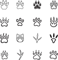 Fototapeta premium Paw Print doodle line art collection. Includes line art symbols animal, pet, dog, cat, bear, track and more. Isolated doodles. Paw Print doodle set. 