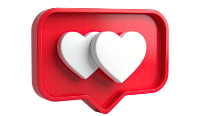 Rendered red notification bubble containing two overlaid white hearts