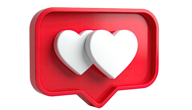 Rendered red notification bubble containing two overlaid white hearts