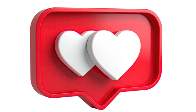 Rendered red notification bubble containing two overlaid white hearts