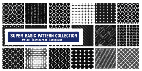 Collection of super basic black and white seamless patterns for design projects