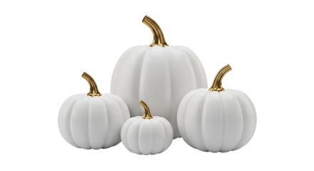 Elegant White Pumpkins Golden Stems Minimalist Luxury Autumn Fall Decor Halloween Thanksgiving