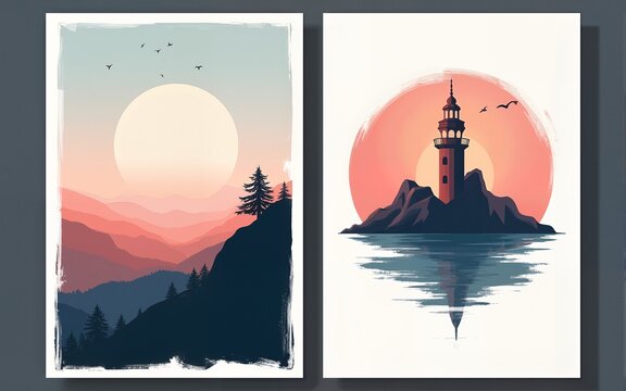 Modern poster travel flyer design template bundle. Editable tour poster template with brush stroke set. High quality