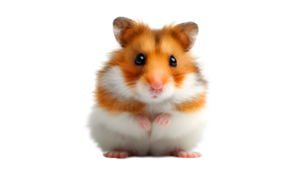 Adorable syrian hamster with fluffy fur and bright eyes standing upright on a transparent background isolated on transparent background