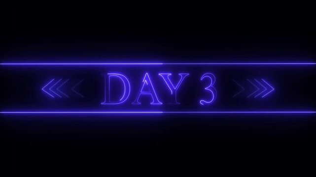 Purple Neon DAY3 Text with Blue Chevron Arrows on Dark Background day 3 glowing