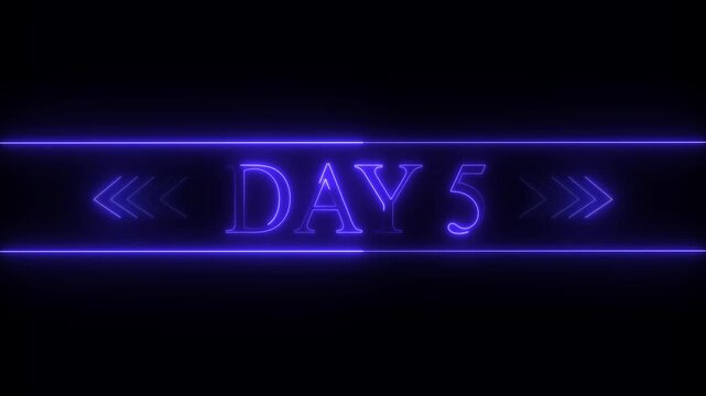 Neon purple glowing text DAY5 inside a horizontal banner with chevrons on black background day 5