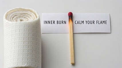 Conceptual image depicting the idea of healing inner pain with a matchstick next to a bandage and motivational text