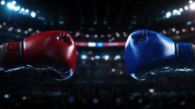 confrontation of power with intense boxing gloves showcasing preparation before the championship match in a packed stadium arena atmosphere