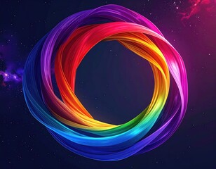Rainbow swirl vortex against starry galactic background