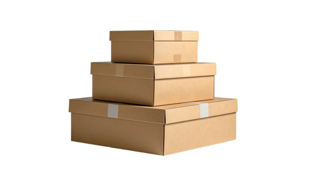 Stacked kraft paper boxes, largest at bottom, plain