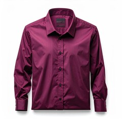 Burgundy long-sleeve button-down shirt, crisp and folded