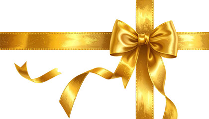 Golden ribbon bow on black background, crossed bands tied tightly