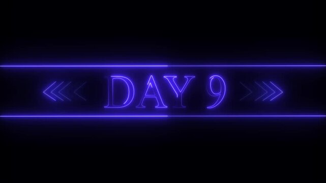 Neon glowing text DAY9 with blue light effects on black background day 9 nine