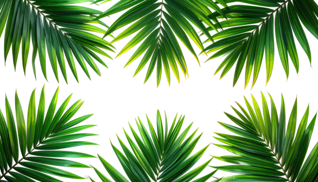 Green palm leaves framing a black space