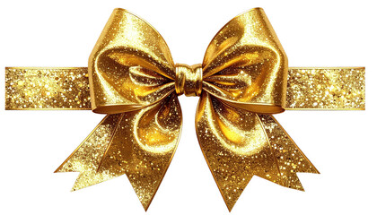 Shiny, opulent gold bow, center-aligned on a festive strip
