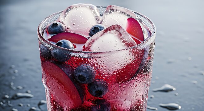 Refreshing Berry and Fruit Infused Water with Ice Cubes. - Powered by Adobe