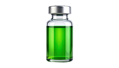 Clear glass vial filled with bright, luminescent green liquid