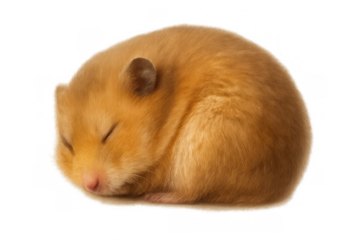 Hamster sleeping peacefully, curled up in a ball. Cute domestic rodent isolated with transparent background