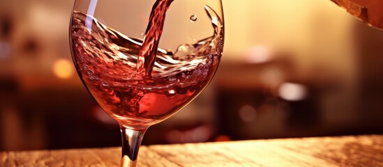 a glass of red wine being poured, elegant crystal wine glass, dramatic lighting, close-up shot, vibrant colors, intricate swirling wine, moody and atmospheric, gouache painting style, photorealistic, 