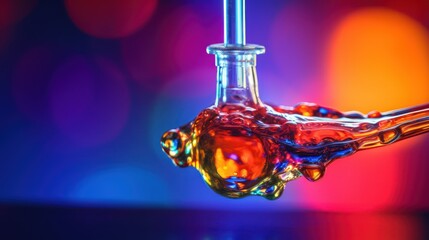 macro shot of a glass pipe with colorful smoke or vapor, abstract neon lighting, dark moody atmosphere, highly detailed, cinematic, 8k, masterful lighting
