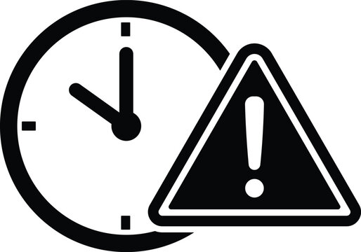 Black clock face with exclamation mark warning symbol time alert