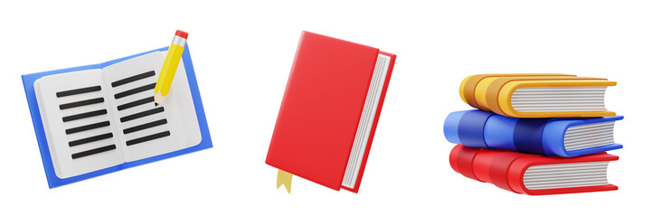 3D Book and Stack of Book icon, for education and studies. Office supplies, School, university or college design element