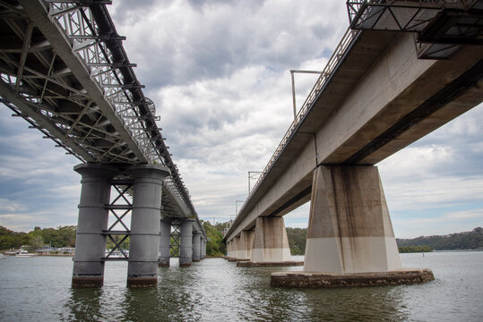 Twin bridges (train and pedestrian), crossing Georges River
