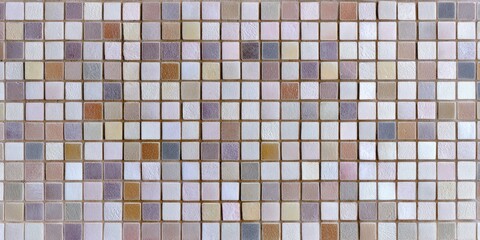 Fototapeta premium Small, textured mosaic tiles display a subtle, warm color palette.