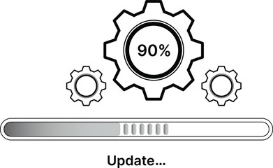 Loading bar with gears and 90 percent complete text progress bar cogwheels