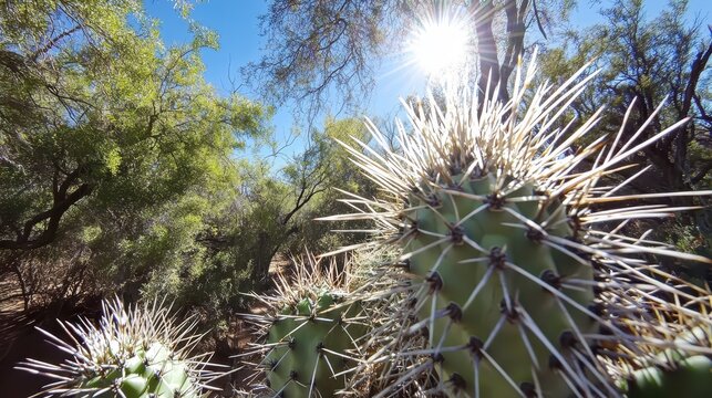 A close up of a prickly cactus with sharp spines outdoors