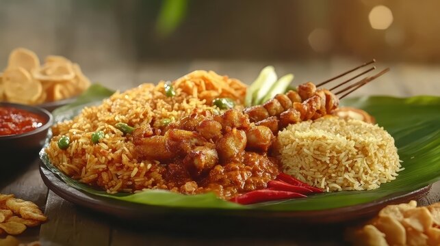 An appetizing plate of Indonesian Nasi Goreng with side dishes