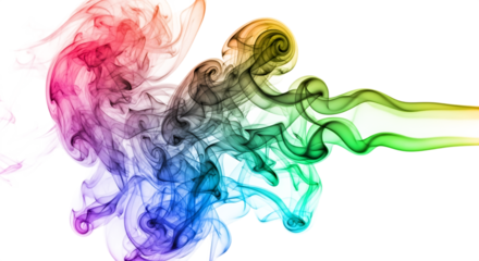 Colorful smoke swirls gracefully against a pristine transparent background, creating a mesmerizing and ethereal visual isolated on transparent background