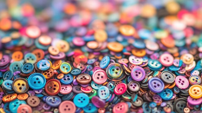 Close up of colorful plastic sewing buttons in a pile
