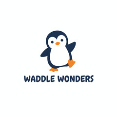 Fototapeta premium Adorable illustration featuring a cheerful cartoon penguin with dark blue, white, orange accents