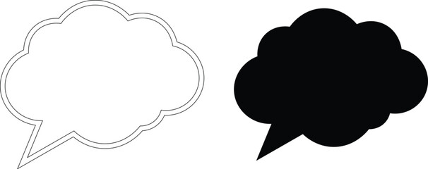 Black and white speech bubble outline and solid shape thought bubble dialogue