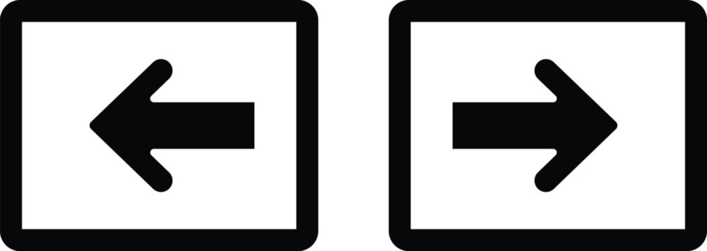 Black arrows pointing left and right inside square frames left arrow right arrow
