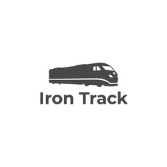A grayscale logo of a high-speed train silhouette with text beneath it on a white background