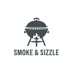 A grayscale icon depicts a charcoal grill with smoke and flames, accompanied by text