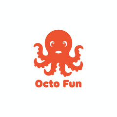 A smiling, cartoonish, orange octopus with multiple tentacles, and the words "Octo Fun" below it