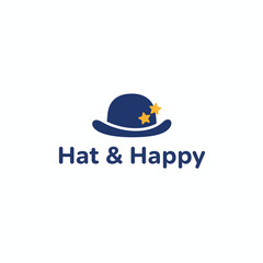 A cartoon hat is decorated with stars, with "Hat & Happy" written beneath