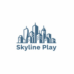 A stylized cityscape in a muted blue hue sits atop the words "Skyline Play" against a white background