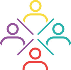Four colorful abstract people icons connected by lines connection group