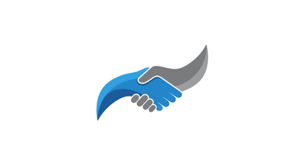 Creative logo of a blue and gray handshake symbolizing a business deal, partnership, and agreement.