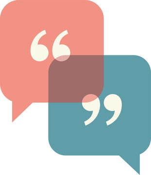 Two overlapping speech bubbles with quotation marks in pastel colors dialogue conversation