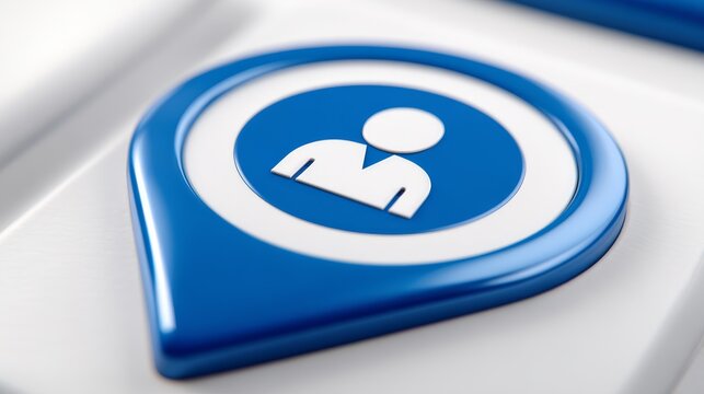 Close up detailed view of a vibrant blue circular button featuring a prominent smaller white button positioned centrally on its surface indicating an interactive element or control mechanism.