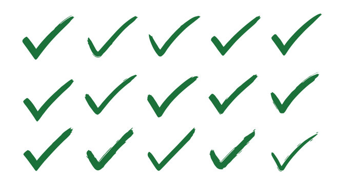 Green check mark vector set hand drawn approval symbol tick sign design