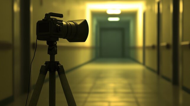 Infrared Camera on Tripod Monitoring Hallway Temperature - Powered by Adobe